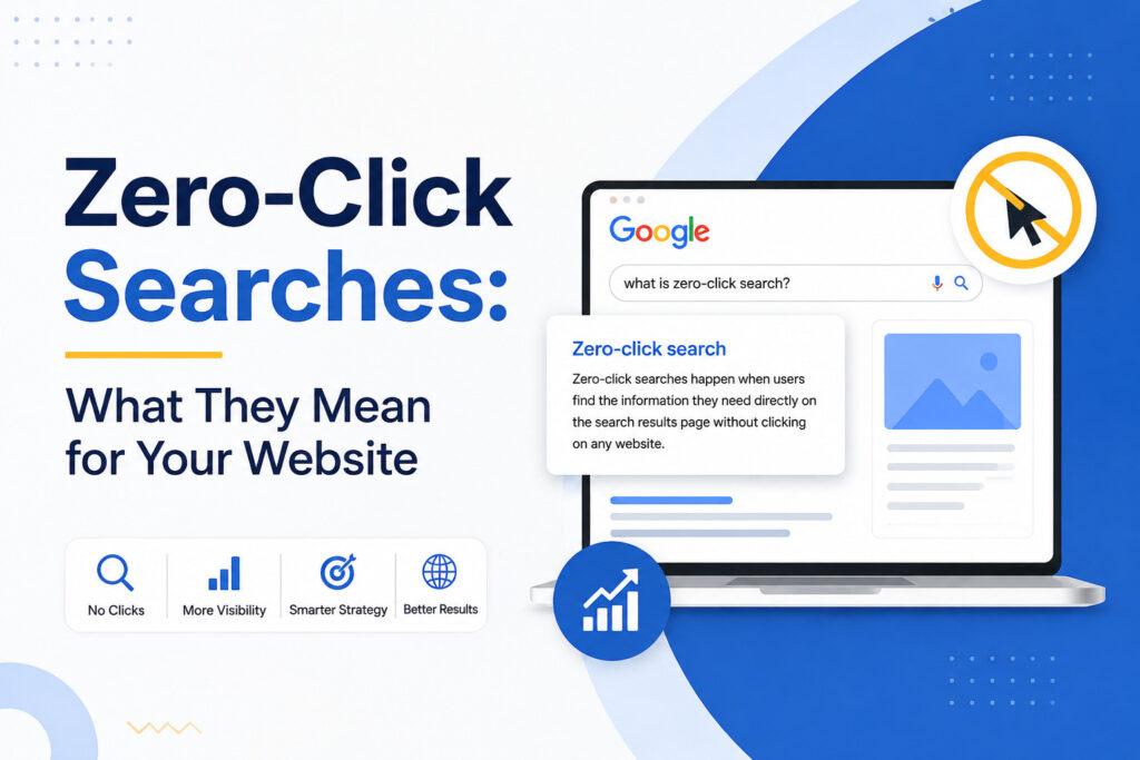 Zero-click searches explained with Google search results, SEO visibility, website analytics, and digital marketing strategy